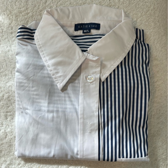 KATIE KIME THE BROOKLYN BUTTON DOWN - Striped Blue - Monogram OP on Pocket - M/L - Picture 6 of 8